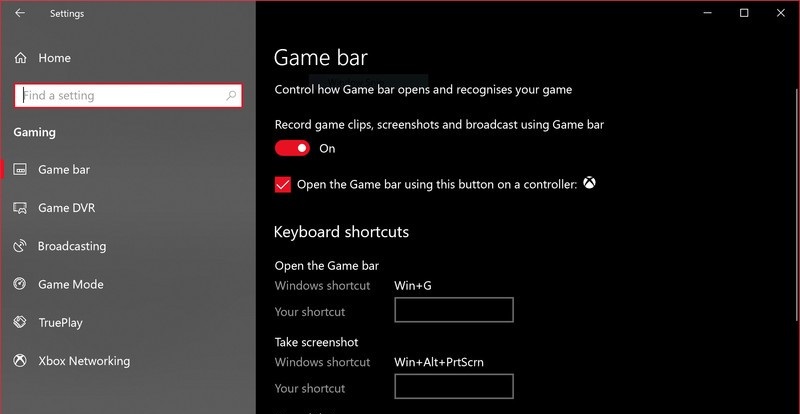 Windows 10ゲームバーメニュー