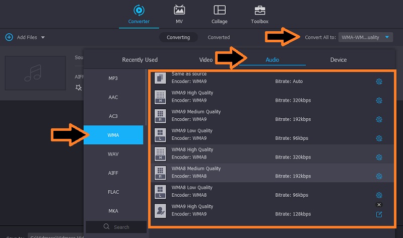 Vidmore Select Audio Format